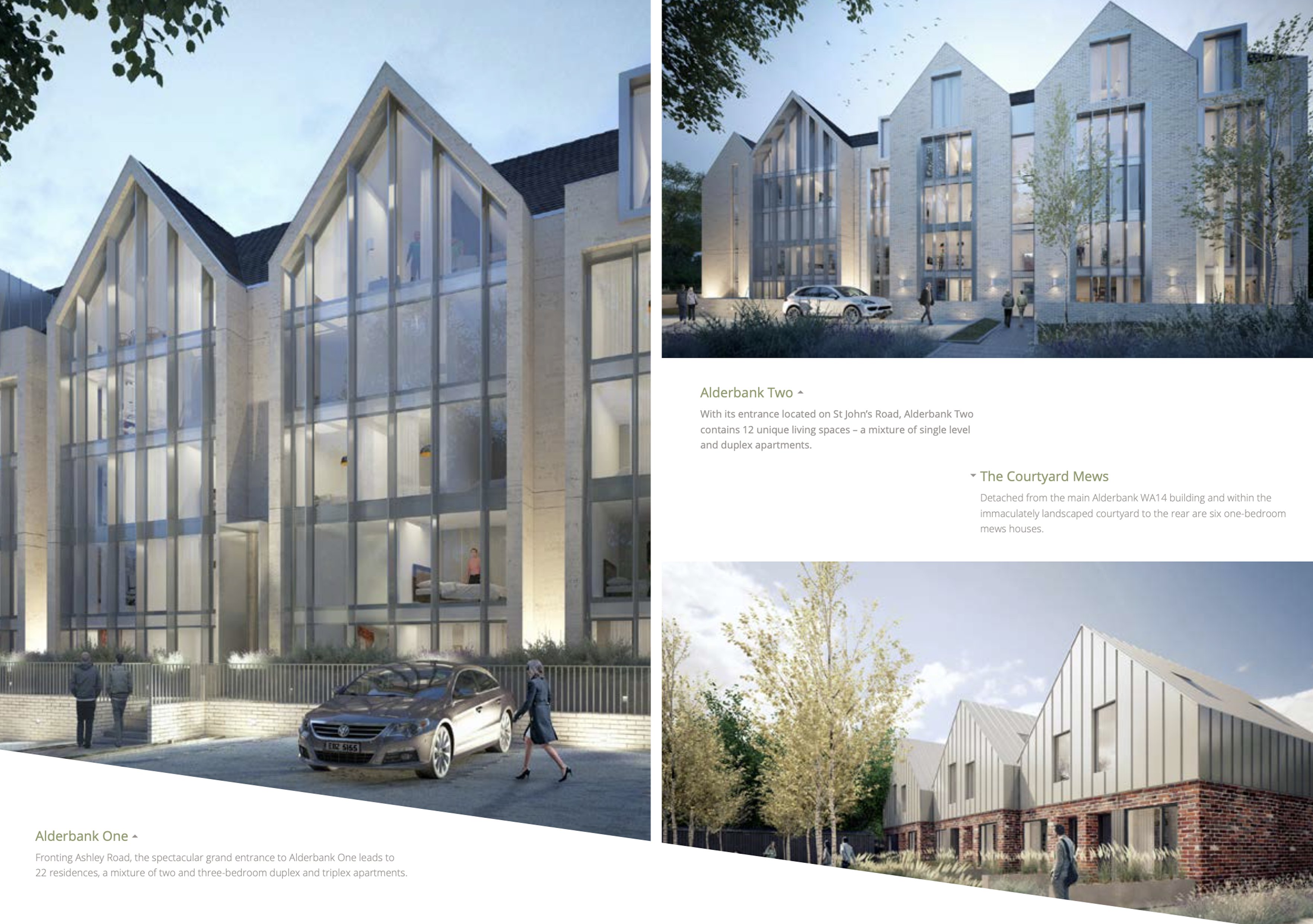 Alderbank WA14 brochure spread — the buildings