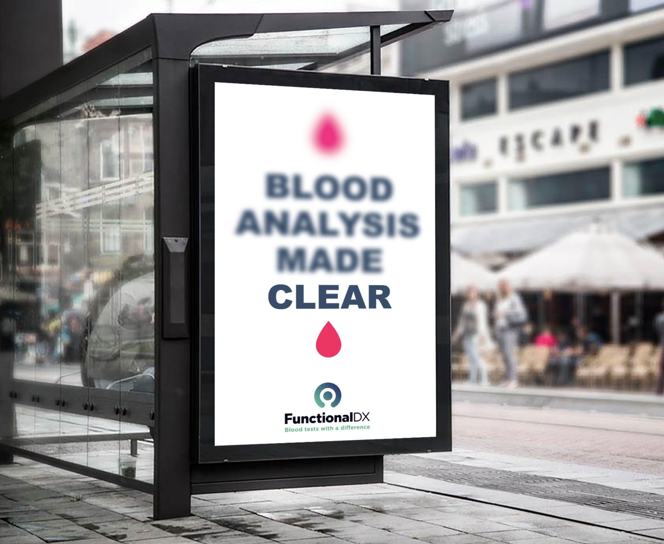FunctionalDX bus stop ad — Blood Analysis Made Clear